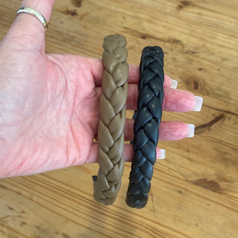 Braided Faux Leather Headband Set - Taupe & Black